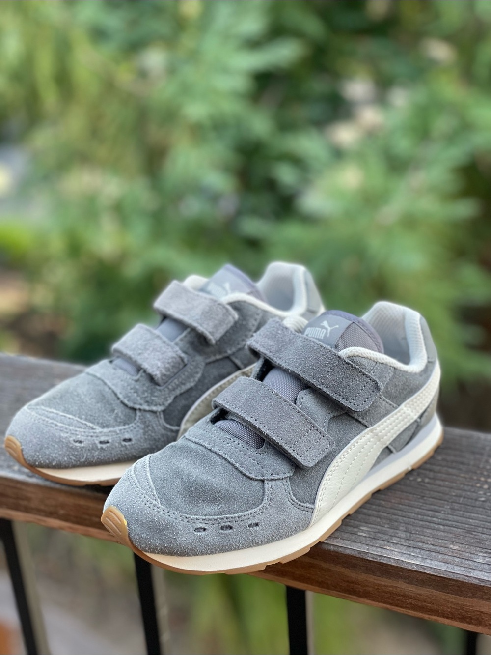 PUMA Vista V Kids Grey Suede Hook & Loop Sneakers